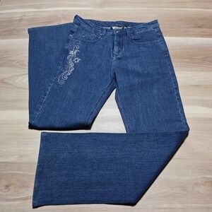 Christine Alexander Jeans Womens Blue Rhinestone Embellished Stretch Denim Pants